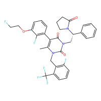 5-[2-fluoro-3-(2-fluoroethoxy)phenyl]-1-[[2-fluoro-6-(trifluoromethyl)phenyl]methyl]-6-methyl-3-[(2R)-2-(2-oxopyrrolidin-1-yl)-2-phenylethyl]pyrimidine-2,4-dione，Moligand™，阿拉丁