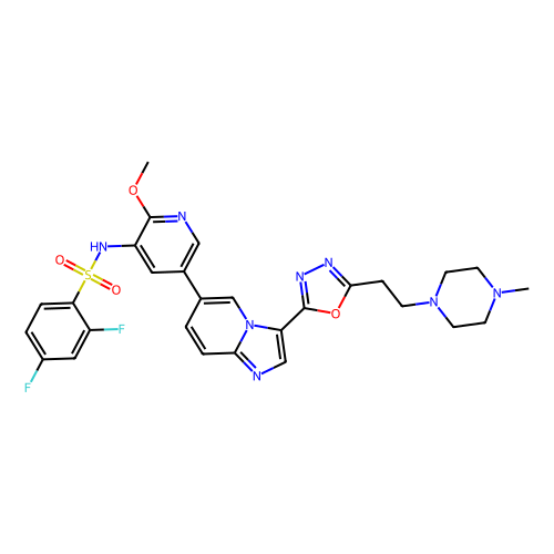 2,4-Difluoro-N-(2-methoxy-5-(3-(5-(2-(4-methylpiperazin-1-yl)ethyl)-1,3,4-oxadiazol-2-yl)imidazo[1,2-a]pyridin-6-yl)pyridin-3-yl)benzenesulfonamide，Moligand™，阿拉丁产品图