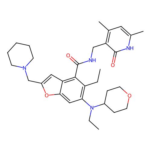 N-[(4,6-dimethyl-2-oxo-1H-pyridin-3-yl)methyl]-5-ethyl-6-[ethyl(tetrahydropyran-4-yl)amino]-2-(1-piperidylmethyl)benzofuran-4-carboxamide，2098545-98-1，阿拉丁产品图