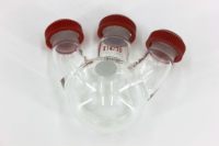 微量三螺纹口圆底烧瓶，i-Quip™, 材质:高硼硅玻璃;颜色:透明;磨口:14/10