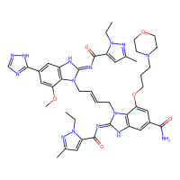(E)-2-((1-Ethyl-3-methyl-1H-pyrazole-5-carbonyl)imino)-1-((E)-4-((E)-2-((1-ethyl-3-methyl-1H-pyrazole-5-carbonyl)imino)-7-methoxy-5-(1H-1,2,4-triazol-5-yl)-2,3-dihydro-1H-benzo[d]imidazol-1-yl)but-2-en-1-yl)-7-(3-morpholinopropoxy)-2,3-dihydro-1H-benzo[d]