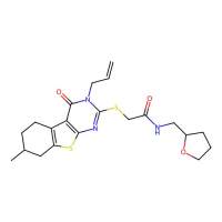 2-[(7-methyl-4-oxo-3-prop-2-enyl-5,6,7,8-tetrahydro-[1]benzothiolo[2,3-d]pyrimidin-2-yl)sulfanyl]-N-(oxolan-2-ylmethyl)acetamide，667912-96-1，阿拉丁