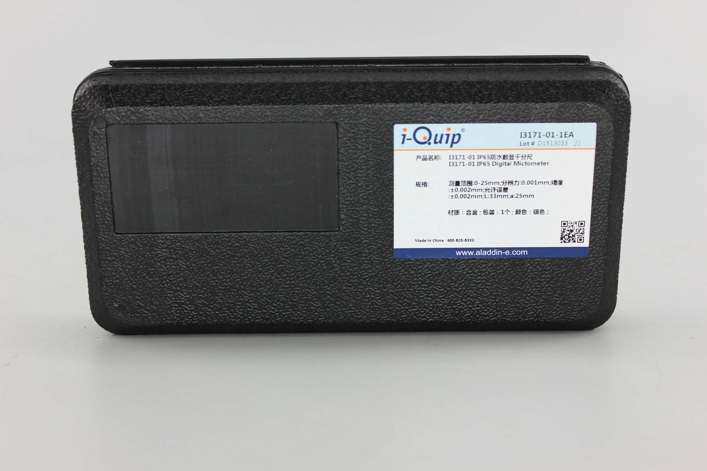 IP65防水数显千分尺，i-Quip™, 测量范围:0-25mm;分辨力:0.001mm;精度:±0.002mm;允许误差:±0.002mm;L:33mm;a:25mm