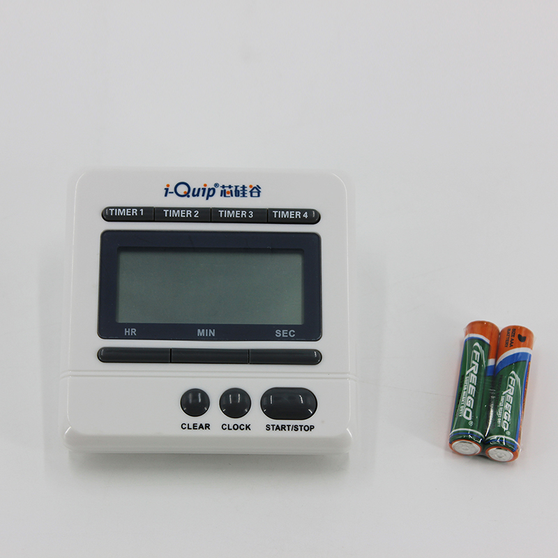 四通道闹铃计时器,i-Quip™, 材质:ABS;颜色:白色;类型:具有倒计时功能/正计时功能/时钟功能;屏幕尺寸:54.5×24mm;产品尺寸:85mm×80mm×45mm;重量(含电池):100g