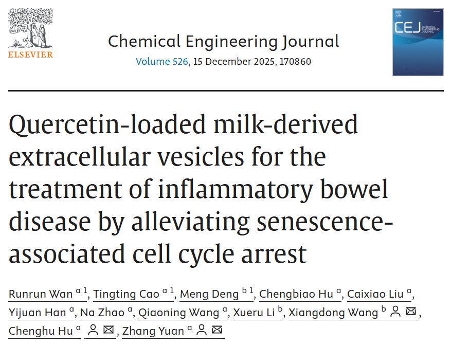 加载槲皮素的乳源细胞外囊泡通过缓解衰老相关的细胞周期阻滞来治疗炎症性肠病