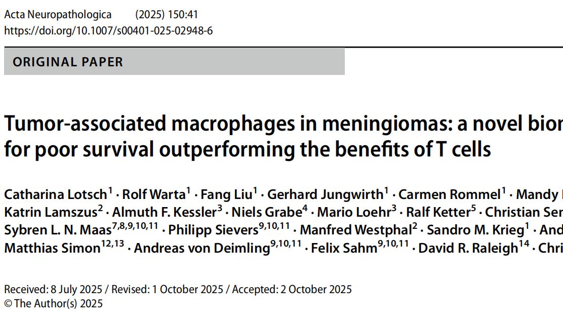Acta Neuropathologica | 脑膜瘤预后新指标：肿瘤相关巨噬细胞，比T细胞更“致命”的免疫角色