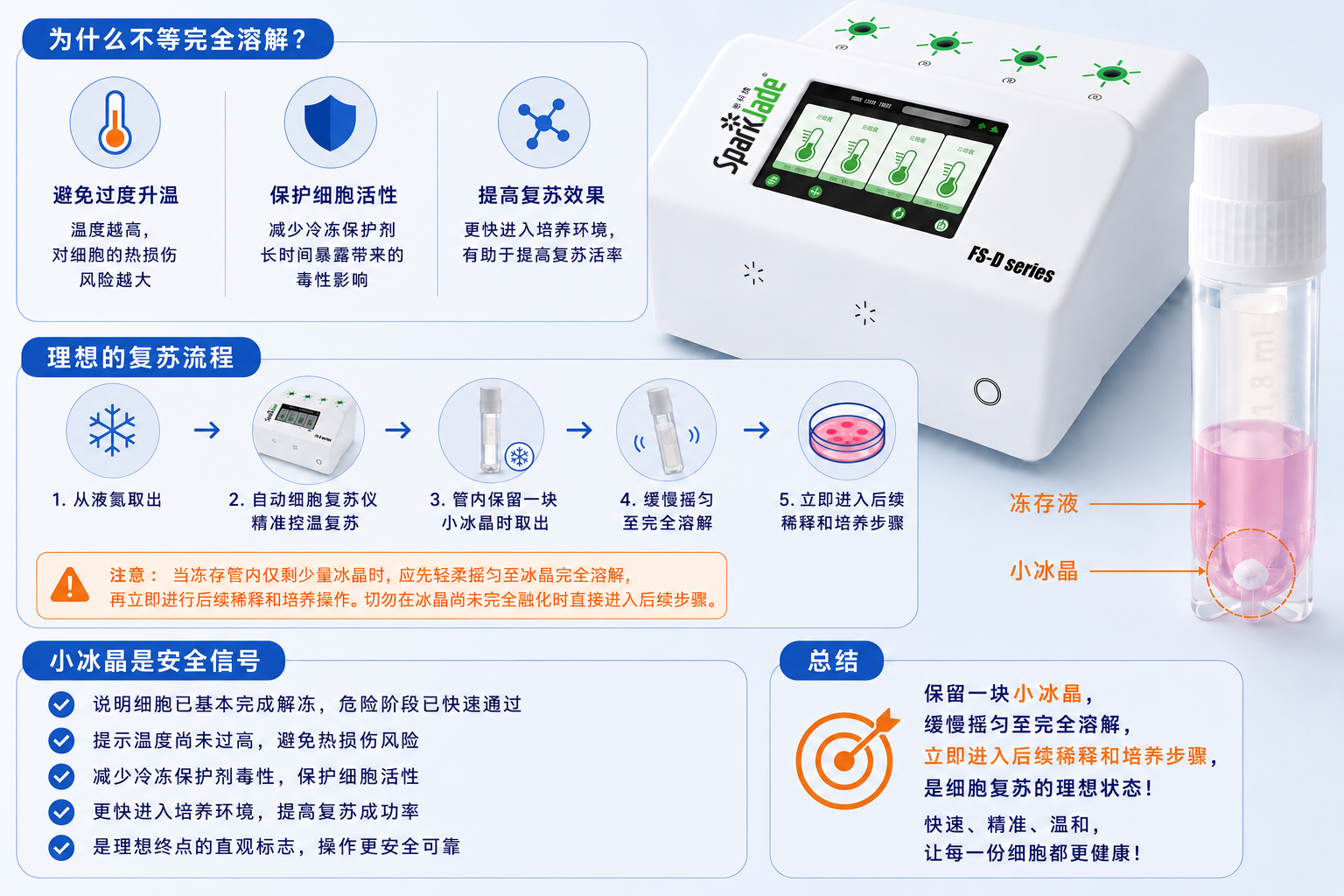 细胞复苏时，为什么冻存管内保留一小块冰晶才是理想状态？