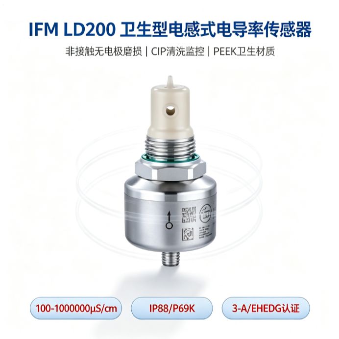 德国IFM LDL200电导率传感器 电感式非接触 卫生级CIP用