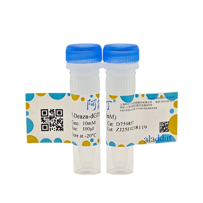 7-Deaza-dGTP (10mM)，101515-08-6，无动物源, 无DNA酶、RNA酶和蛋白酶, BioReagent, 无DNA酶和RNA酶, PCR试剂, 分子生物学级, 无菌, ≥99%, 10mM，阿拉丁