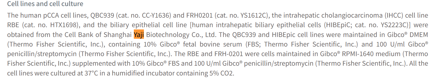 文献引用产品|FRH-0201人胆管癌细胞