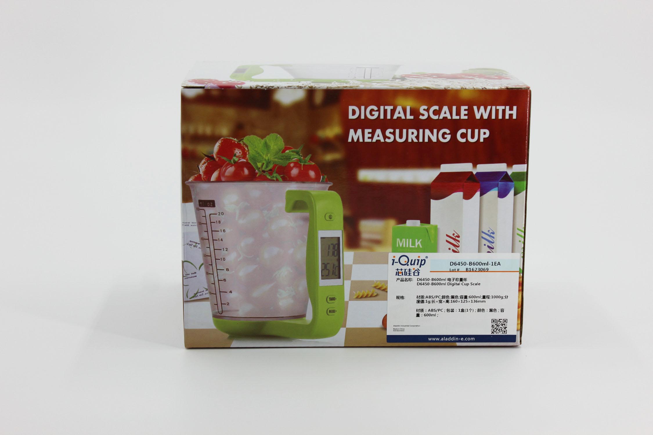 电子称量杯,i-Quip™, 材质:ABS/PC;容量:600ml;量程:1000g;分度值:1g;长×宽×高:160×125×136mm产品图