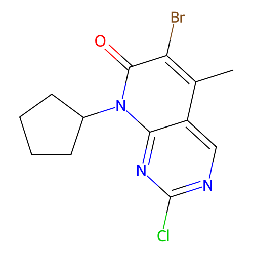 6-溴-2-氯-8-环戊基-5-甲基吡啶并[2,3-d]嘧啶-7(8H)-酮，1016636-76-2，≥97%，阿拉丁产品图
