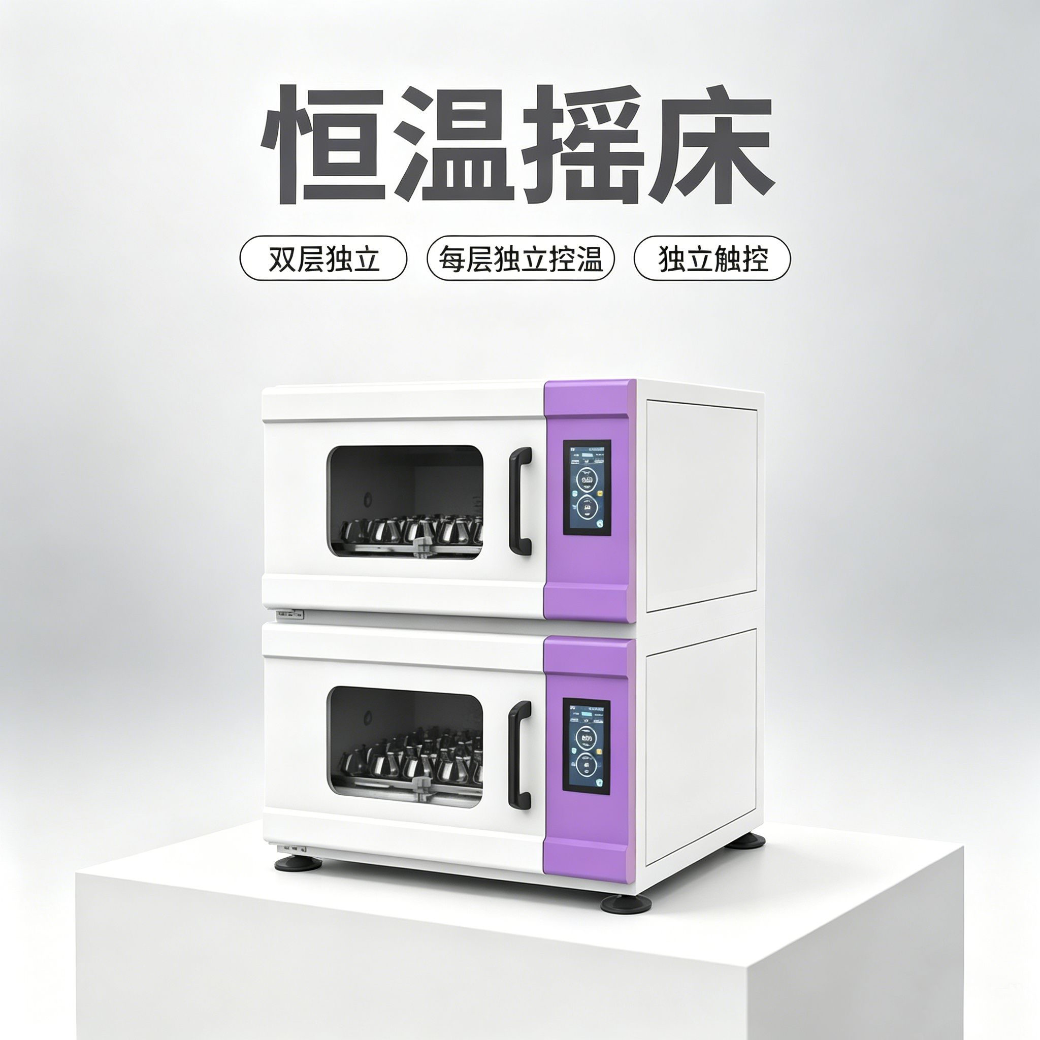 DX-400双层叠加恒温摇床 实验室菌种恒温振荡培育实验设备 7寸触摸屏可编程 30-300rpm 镜面不锈钢内胆