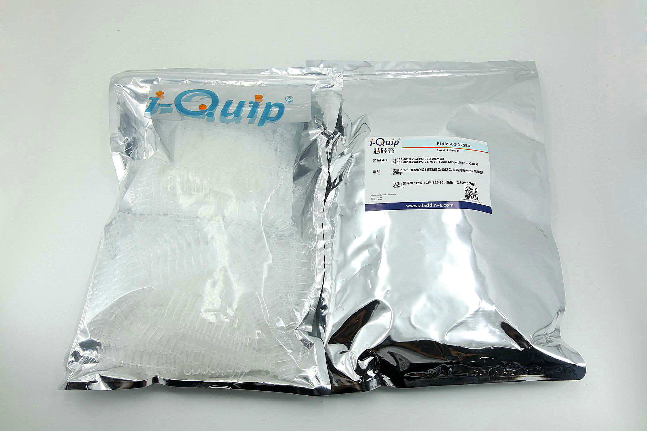0.2ml PCR 8连管(平盖),i-Quip™, 容量:0.2ml;颜色:自然色;是否消毒:否;包装类型:ZIP袋