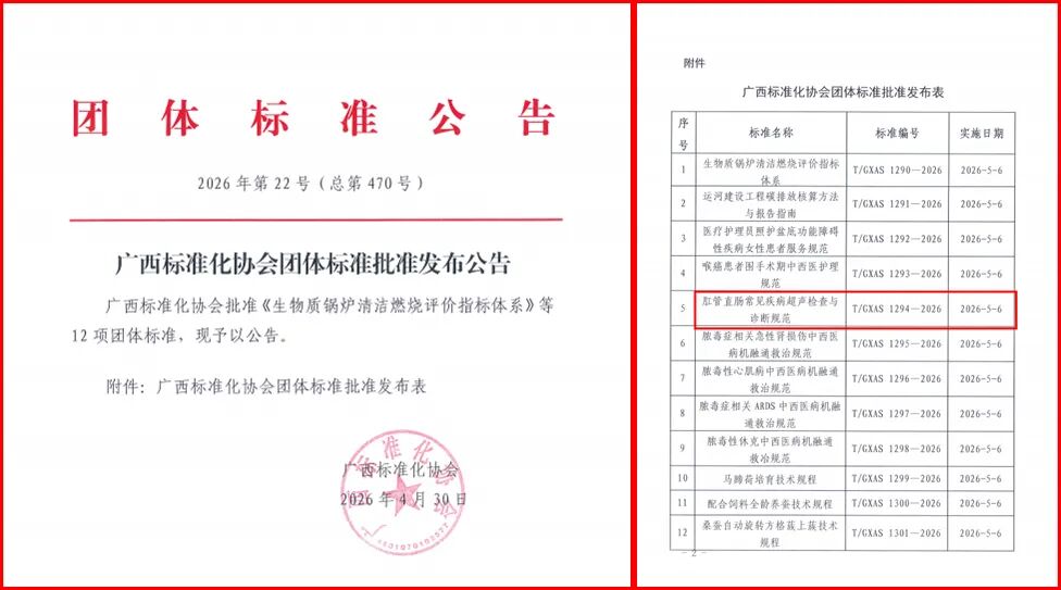 喜讯丨肛管直肠常见疾病超声领域团体标准—《肛管直肠常见疾病超声检查与诊断规范》正式发布