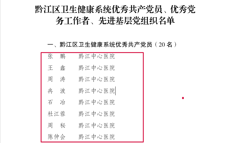 喜报！我院多名个人和集体荣获黔江区卫生健康系统“两优一先”表彰！