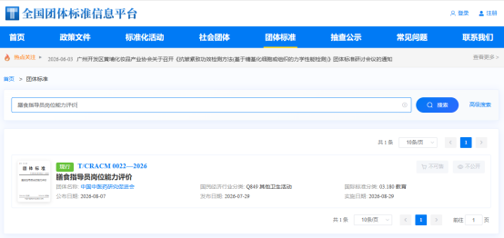 燕达医院中医科乔晋琳主任参编《膳食指导员岗位能力评价》团体标准正式发布