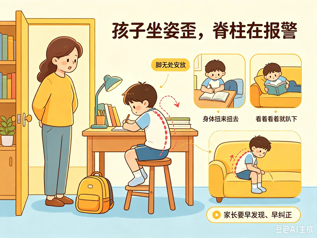 孩子跷二郎腿、趴着写作业？家长必看！别让脊柱“弯”了！