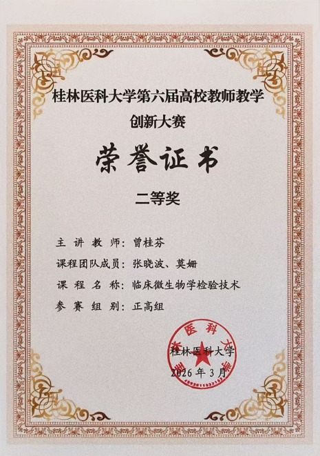 祝贺！我院教师曾桂芬在第六届广西高校教师教学创新大赛中荣获区赛三等奖