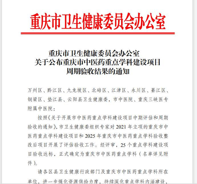 喜报!我院中医康复学正式评为重庆市中医药重点学科!