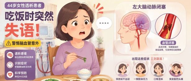 吃饭时突然说不出话！44岁透析女子大脑主干血管闭塞！精准取栓，实现零后遗症康复