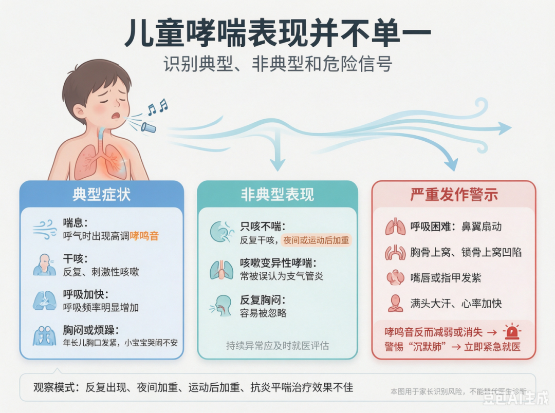 【儿童哮喘科普第三期】孩子反复咳、半夜喘总当感冒?儿童哮喘的这些特点,家长越早知道越好