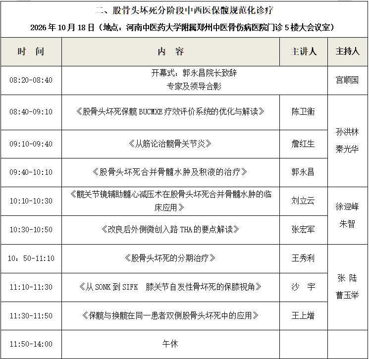 关于举办2026年省级中医药继续教育项目 “股骨头坏死分阶段中西医保髋规范化诊疗学习班”的通知